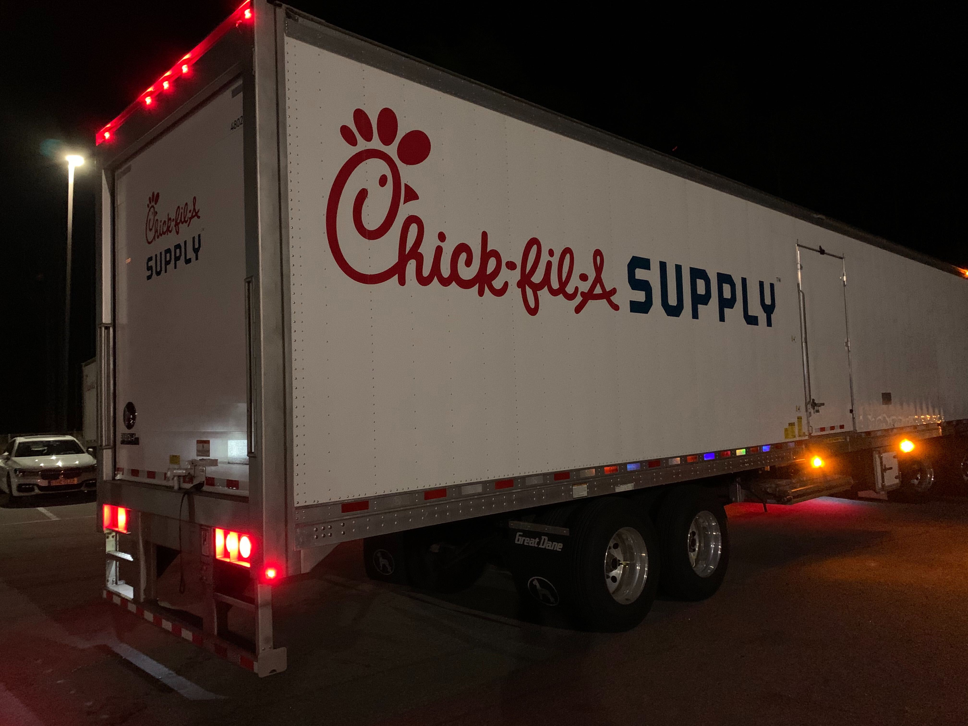 Chick-fil-A Supply truck at night