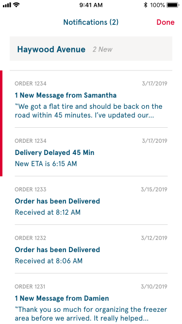Order notifications screen