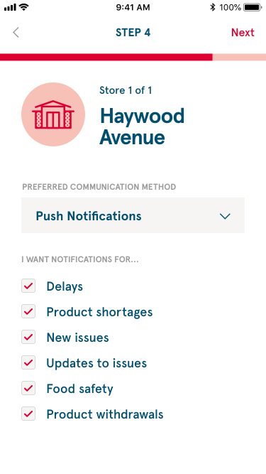 Onboarding notification preferences wireframe